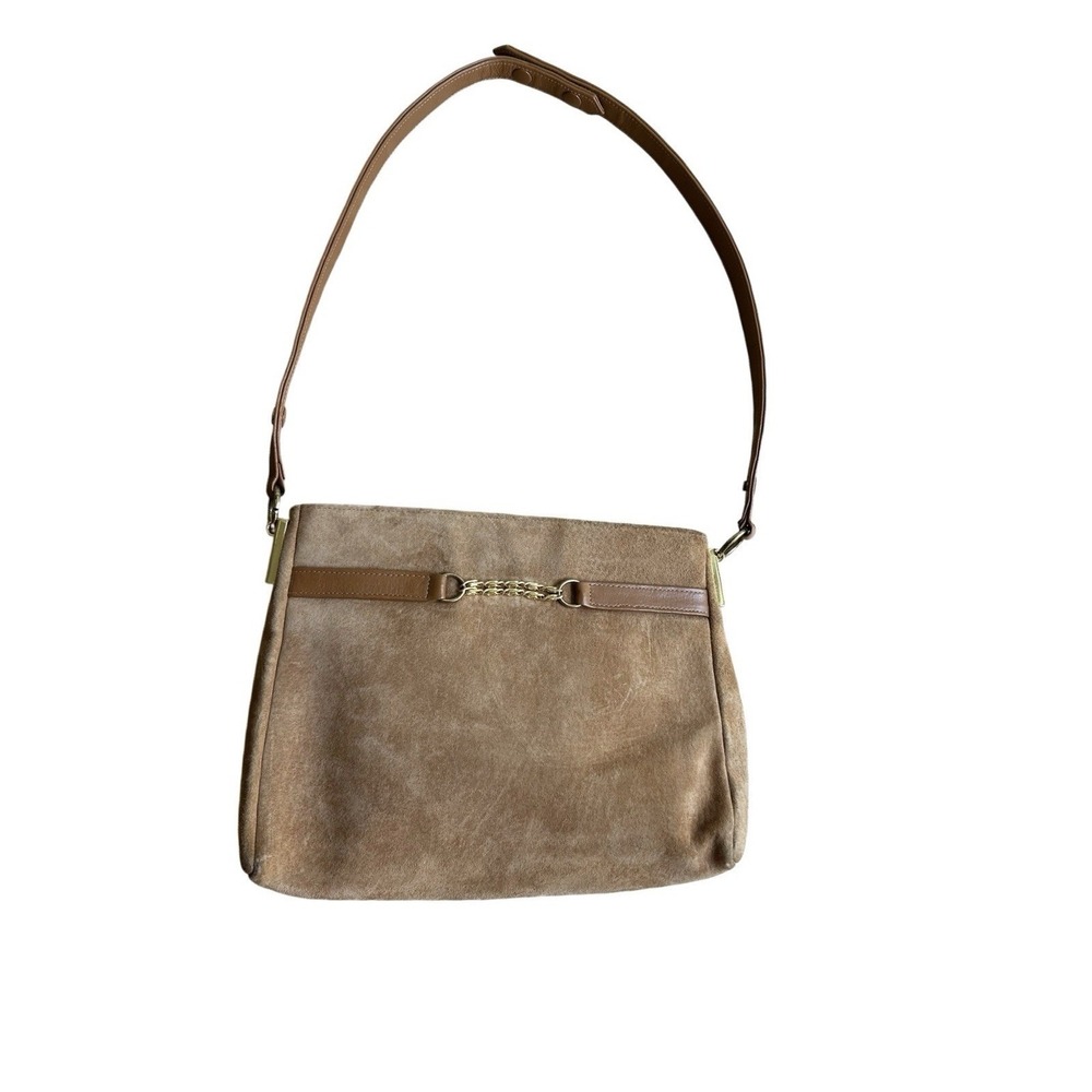 Vtg 60s Block Brand  Brown Suede Adj Strap Shoulder Bag Hand Bag Gold Tone Purse